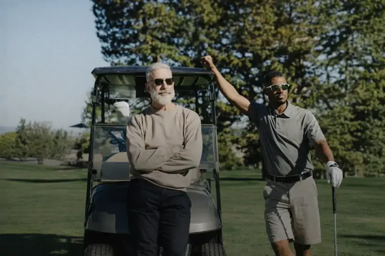 Golfer wearing eye protection sunglasses on the golf course