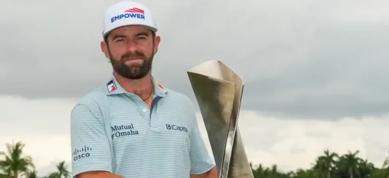 Cameron Young celebrates his victory at the Cadillac Championship
