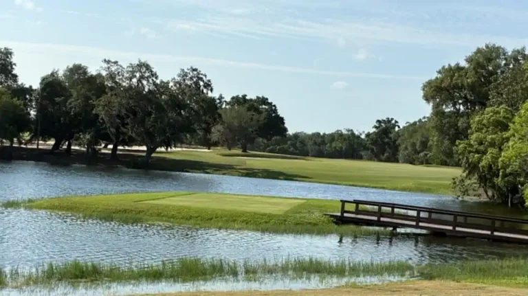 Mountain Lake golf course with Bok Tower in the background